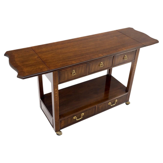 EstablishedLines Mahogany Banded Inlay Drop Leaf Silver Drawer 5 Drawers Server Cart on Wheels