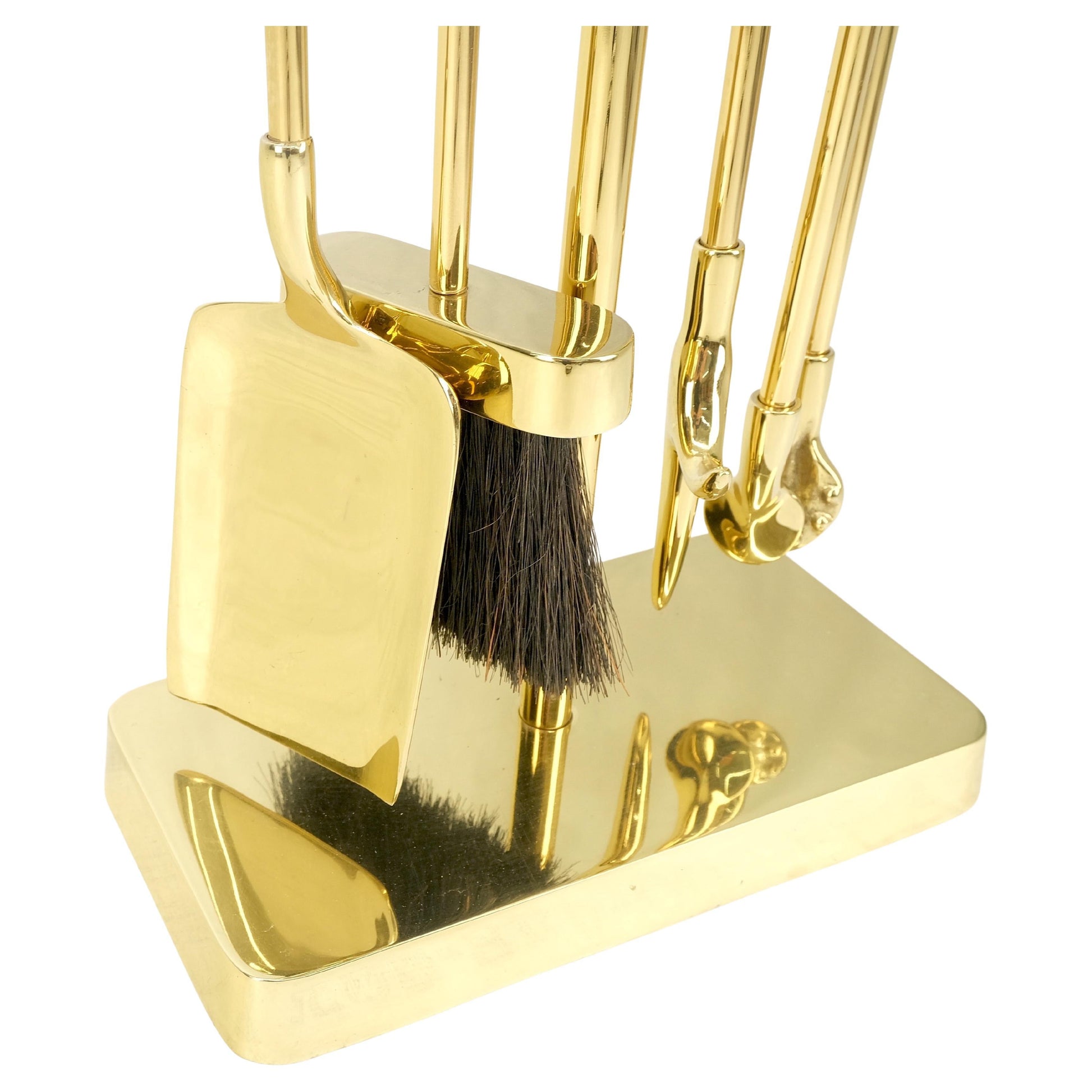 EstablishedLines Set of Quality Mid Century Modern Brass Fireplace Tools