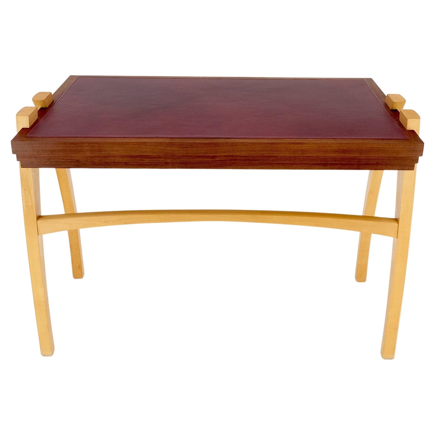 EstablishedLines Low Profile One Drawer Mid-Century Modern Burgundy Leather Top Blonde Desk Mint!