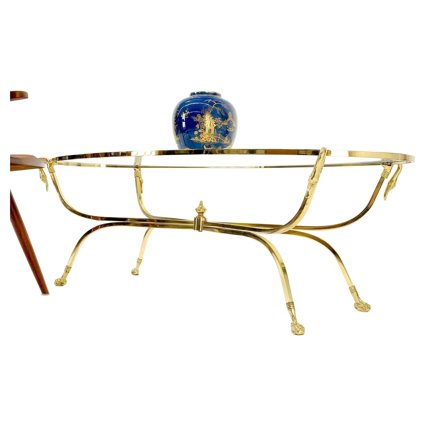 EstablishedLines Solid Brass Oval Swan Heads Feet Motive Coffee Table Center Finial