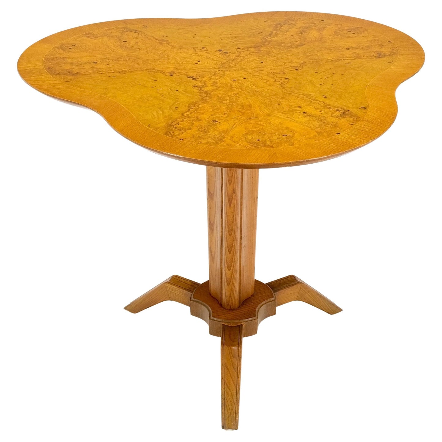 EstablishedLines Swedish Mid-Century Modern Burl Wood Tri Legged Side End Table Stand 1949 Mint!