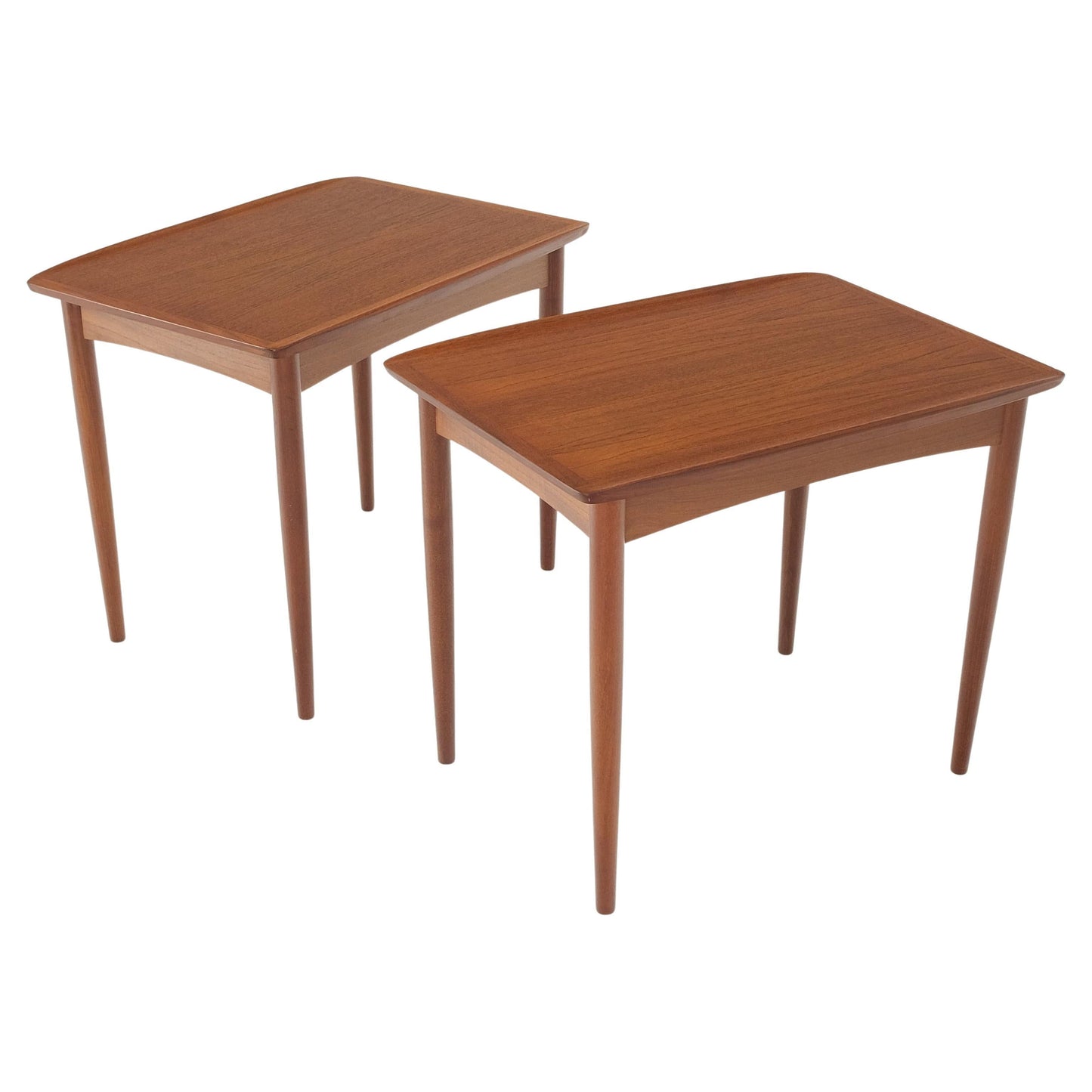 EstablishedLines Pair of Danish Mid Century Modern Rolled Edges Side End Tables Stands Dowel Legs