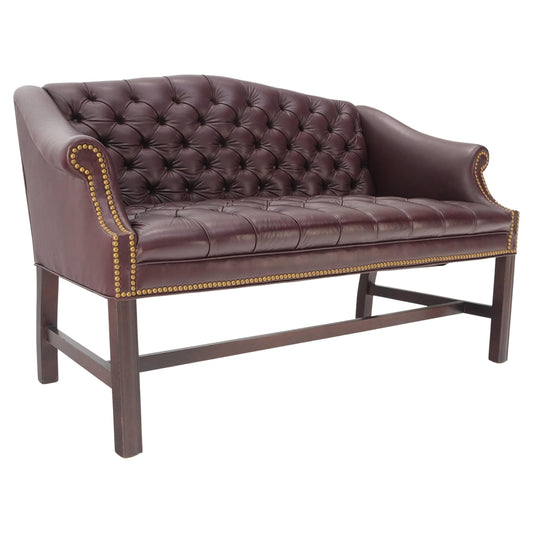 EstablishedLines Tufted Burgundy Leather Federal Style Settee Love Seat Couch Sofa MINT!
