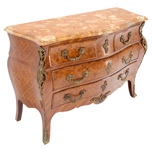 EstablishedLines Bombe Bronze Ormolu Marble Top French Satinwood Louis XV 3 Drawers Dresser MINT!