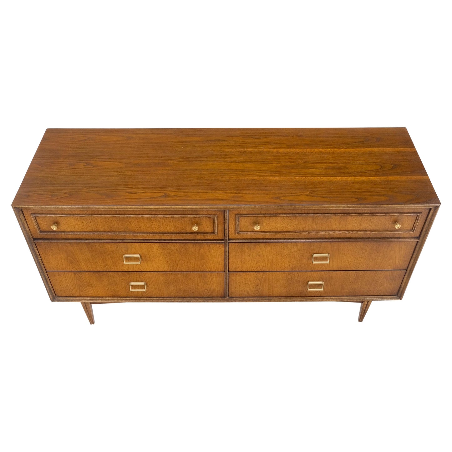 EstablishedLines American Mid Century Modern 6 Drawers Walnut Dresser Brass Hardware MINT!