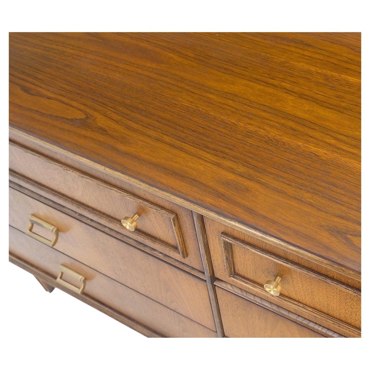 EstablishedLines American Mid Century Modern 6 Drawers Walnut Dresser Brass Hardware MINT!