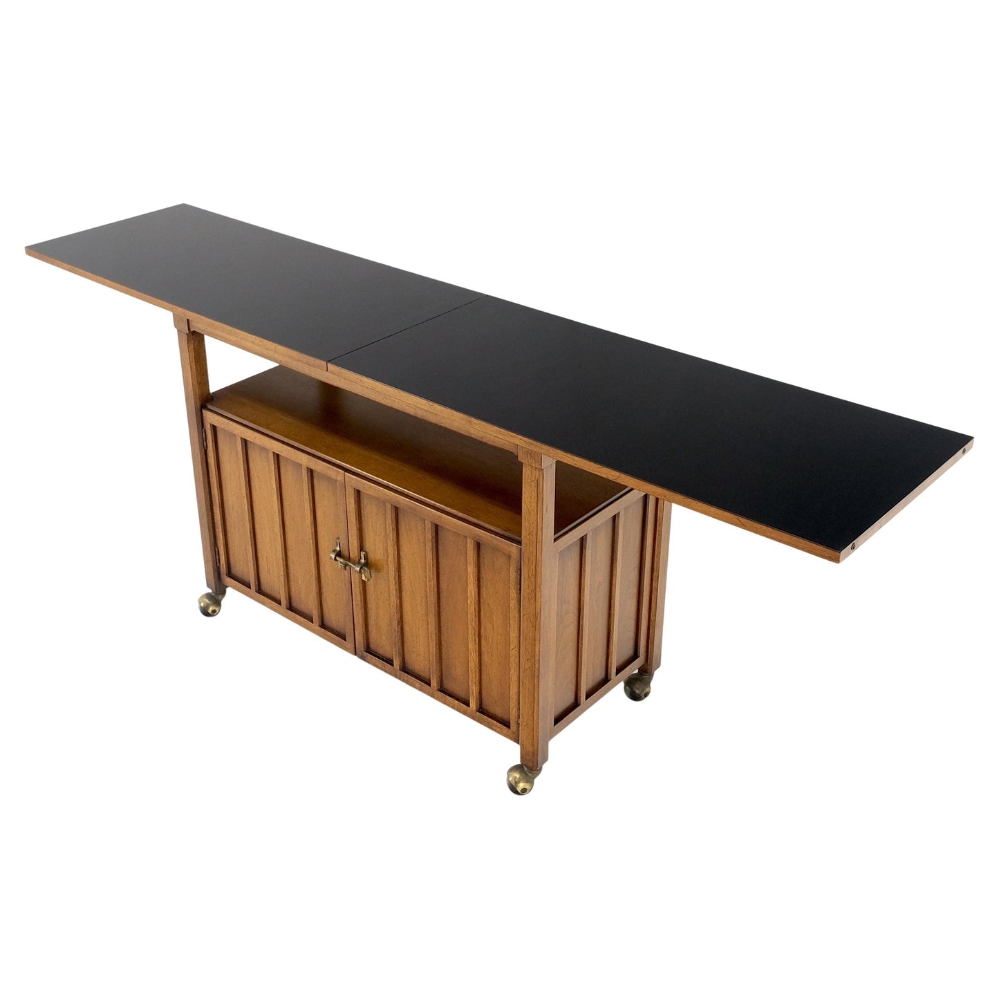 EstablishedLines Mid Century Modern Flip Top Black Laminate Serving Cart Bar Cabinet Wheels MINT!