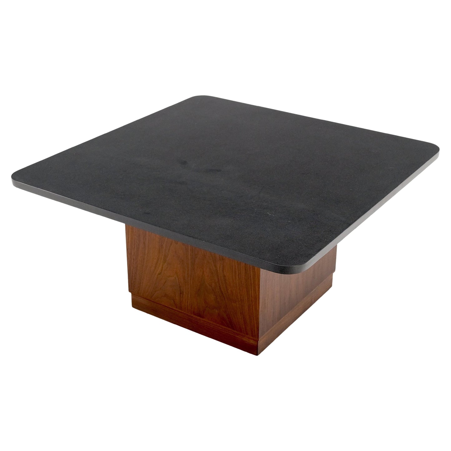 EstablishedLines Cube Shape Oiled Walnut Pedestal Base Square Slate Too Coffee Center Table MINT!