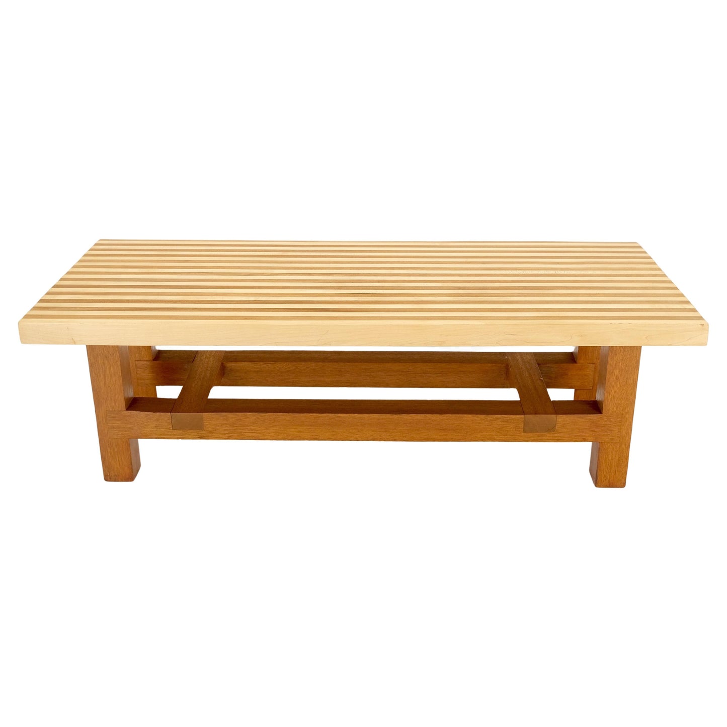 EstablishedLines Custom Heavy Mid Century Modern Striped Butcher Block Style Coffee Table Bench