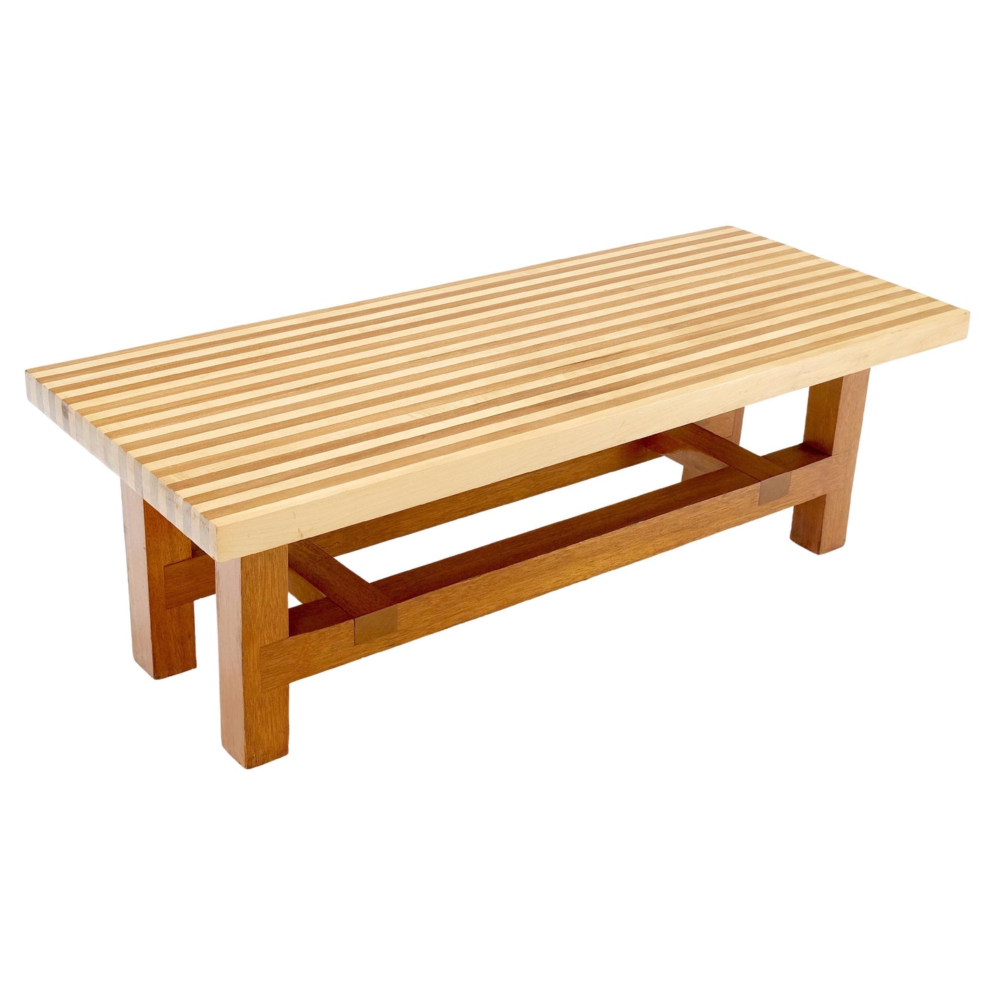EstablishedLines Custom Heavy Mid Century Modern Striped Butcher Block Style Coffee Table Bench