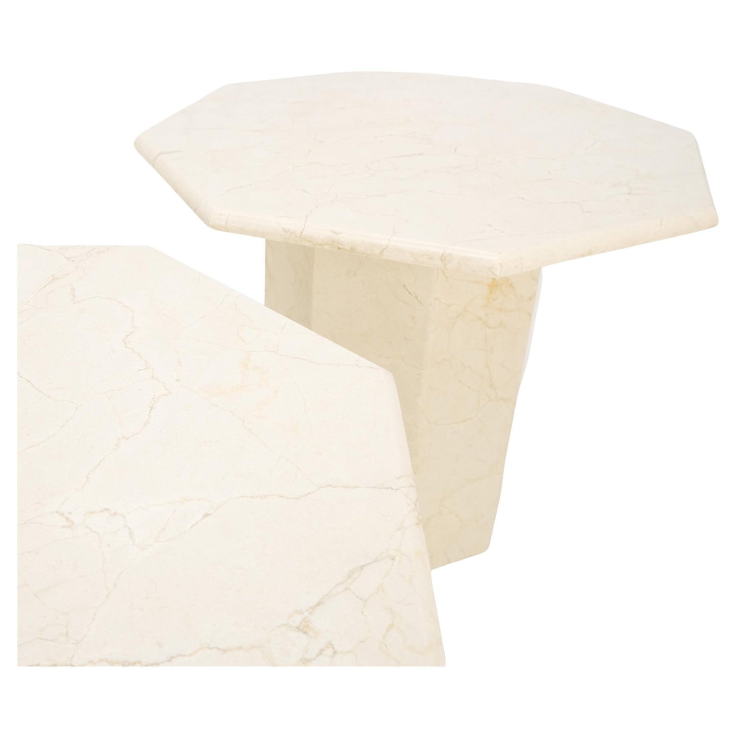 Hexagon Travertine Single Pedestal 21"H Side End Table Stand Pedestal Pair Three