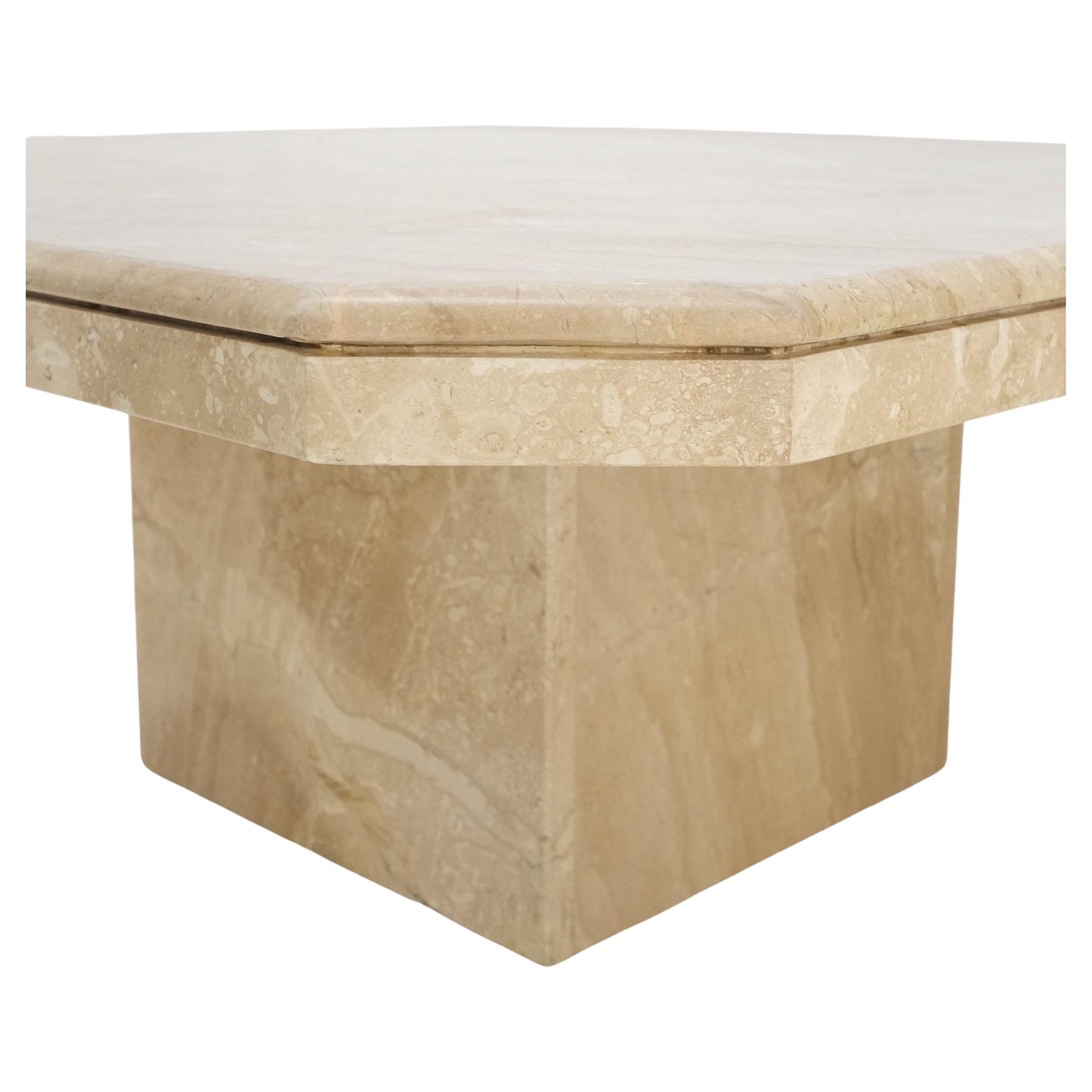 EstablishedLines Large 40" Square Single Pedestal Cut Corners Italian Mid Century Coffee Table