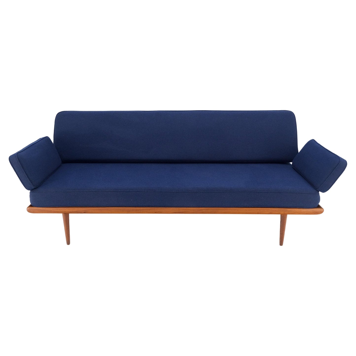 EstablishedLines Peter Hvidt Solid Teak Sofa New Blue Wool Upholstery Original Springs Mint!