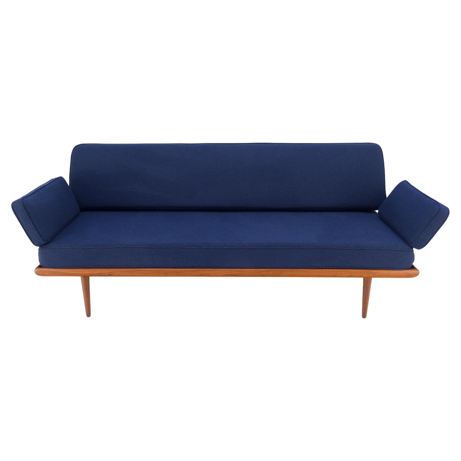 EstablishedLines Peter Hvidt Solid Teak Sofa New Blue Wool Upholstery Original Springs Mint!