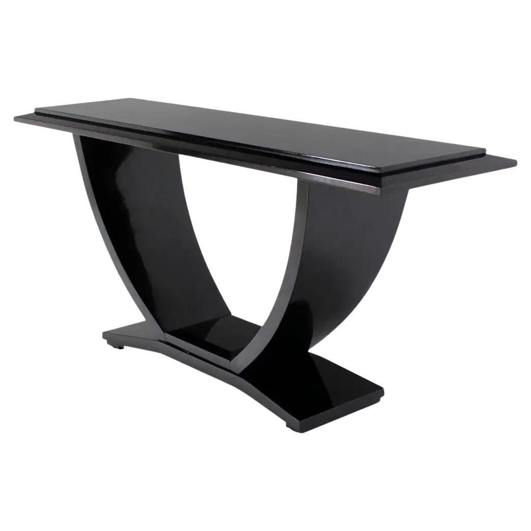 Black Lacquer U-Shape Arched Base Console Table by Drexel