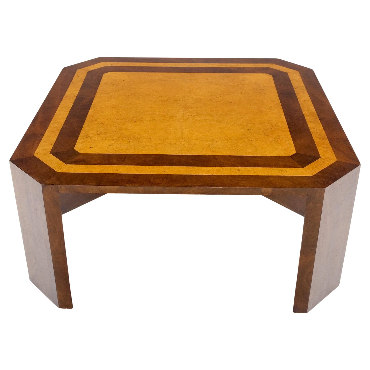 EstablishedLines Burl Walnut Birdseye Maple Two Tone Square Cut Corner Coffee Center Table MINT!