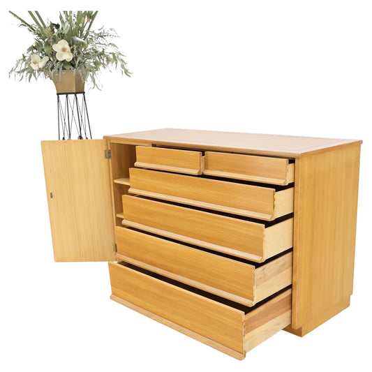 EstablishedLines Mid-Century Modern Blond Birch 6 Drawers One Door Compartment Dresser Credenza