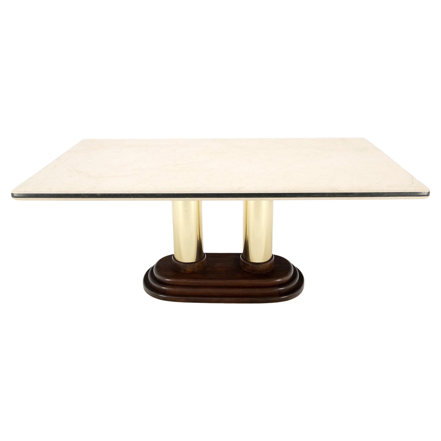 EstablishedLines Rounded Edge Marble Top Single Brass Pedestal Base Dining Conference Table Mint!