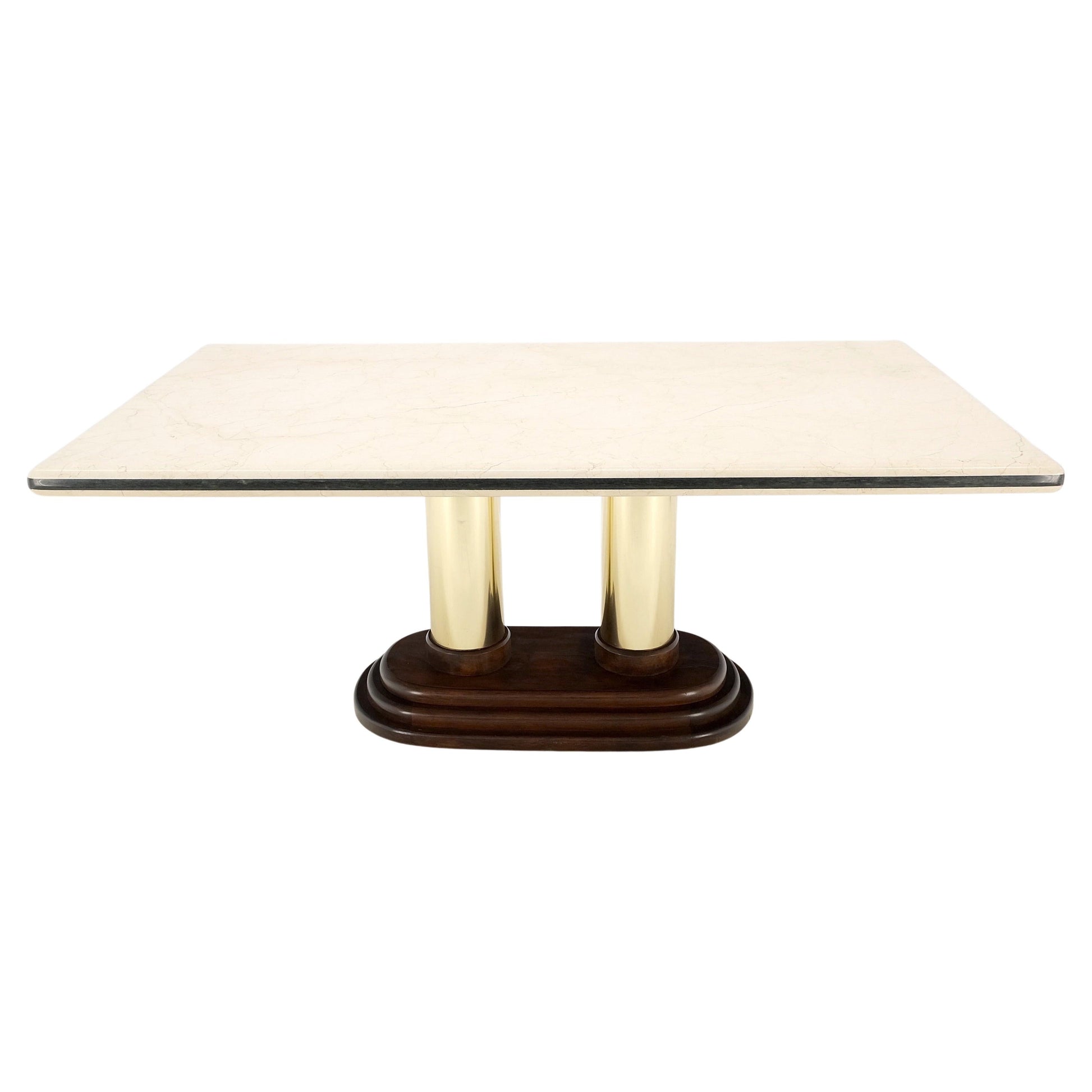 EstablishedLines Rounded Edge Marble Top Single Brass Pedestal Base Dining Conference Table Mint!