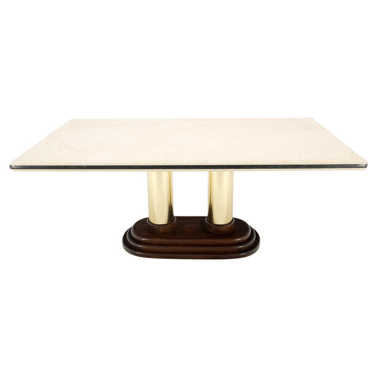 EstablishedLines Rounded Edge Marble Top Single Brass Pedestal Base Dining Conference Table Mint!