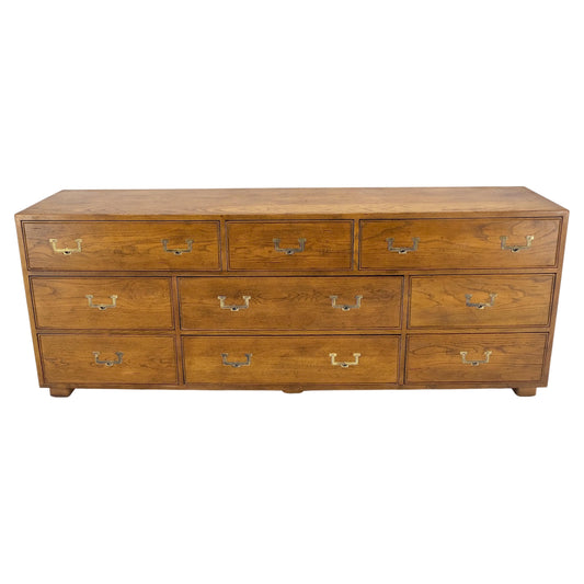 EstablishedLines Henredon Campaign Style 9 Drawers Brass Drop Pulls Long Dresser Credenza Mint!