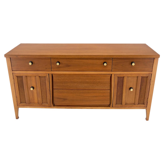 EstablishedLines American Walnut Dresser Credenza 4 Drawers Two Door Compartment Brass Pulls MINT