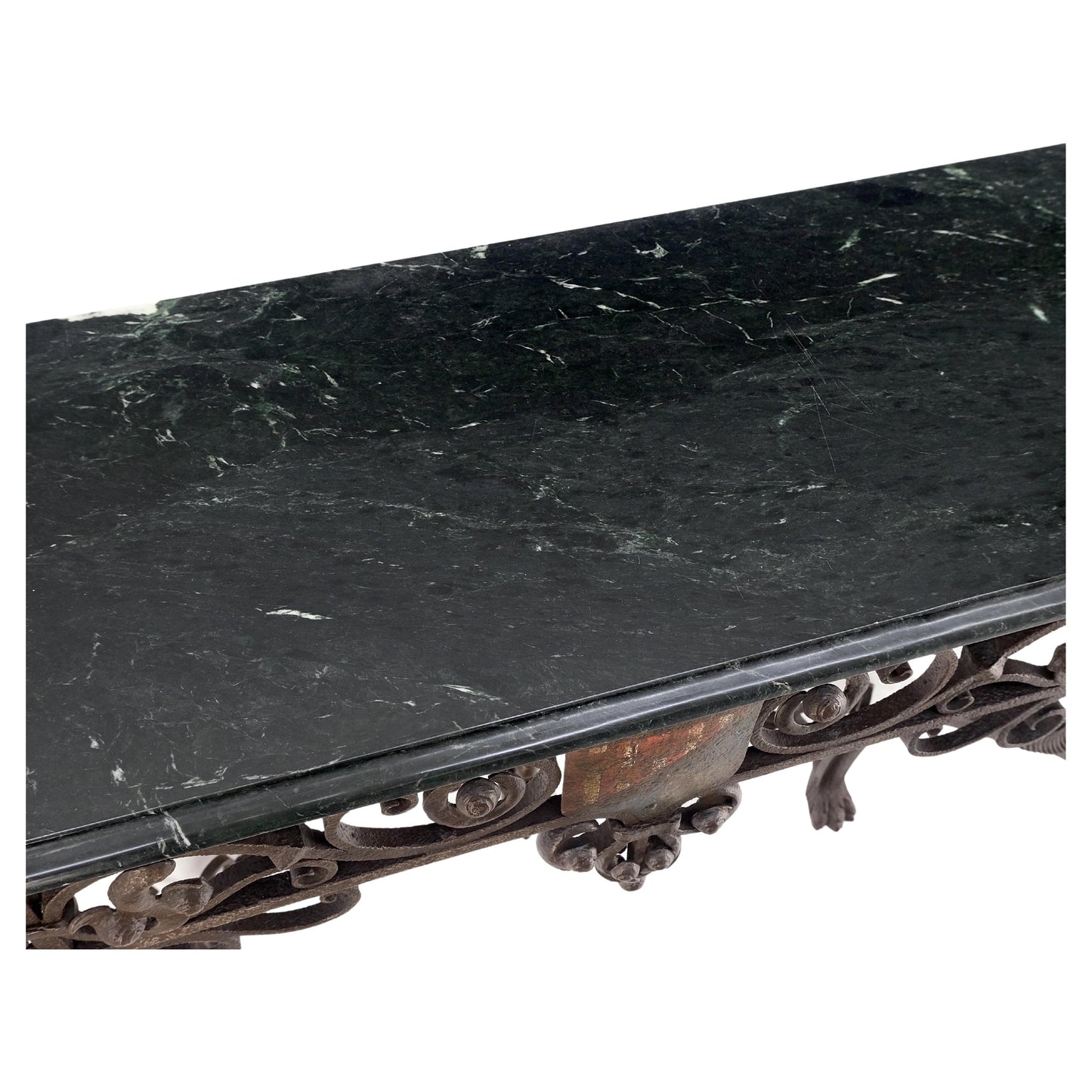 EstablishedLines Large Heavy Wall Wrought Iron Base Marble Top Console Hall Entry Table MINT!