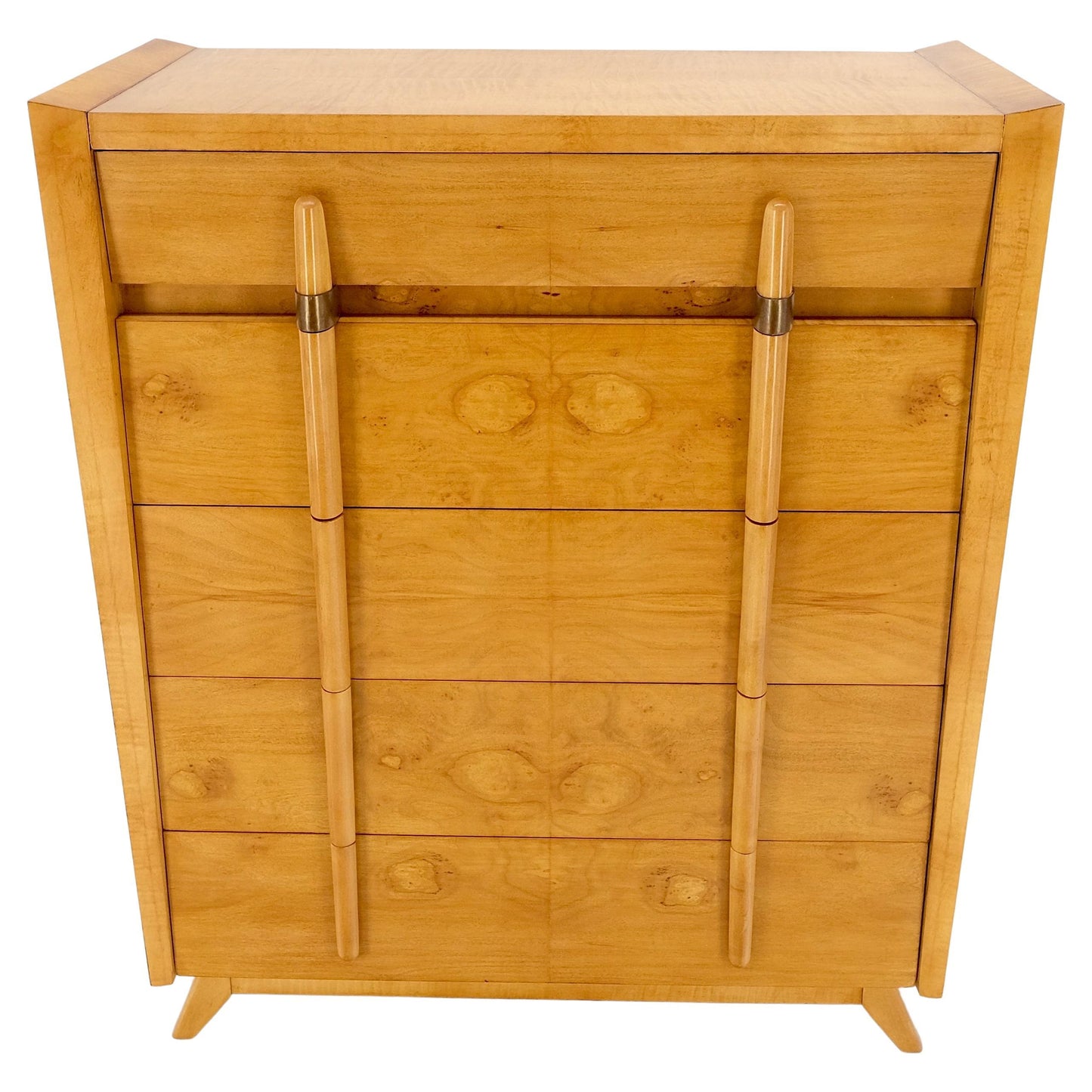 Cedar Drawer W/ Lid Mid-Century Modern Burl High Chest Dresser Sculptured Pulls
