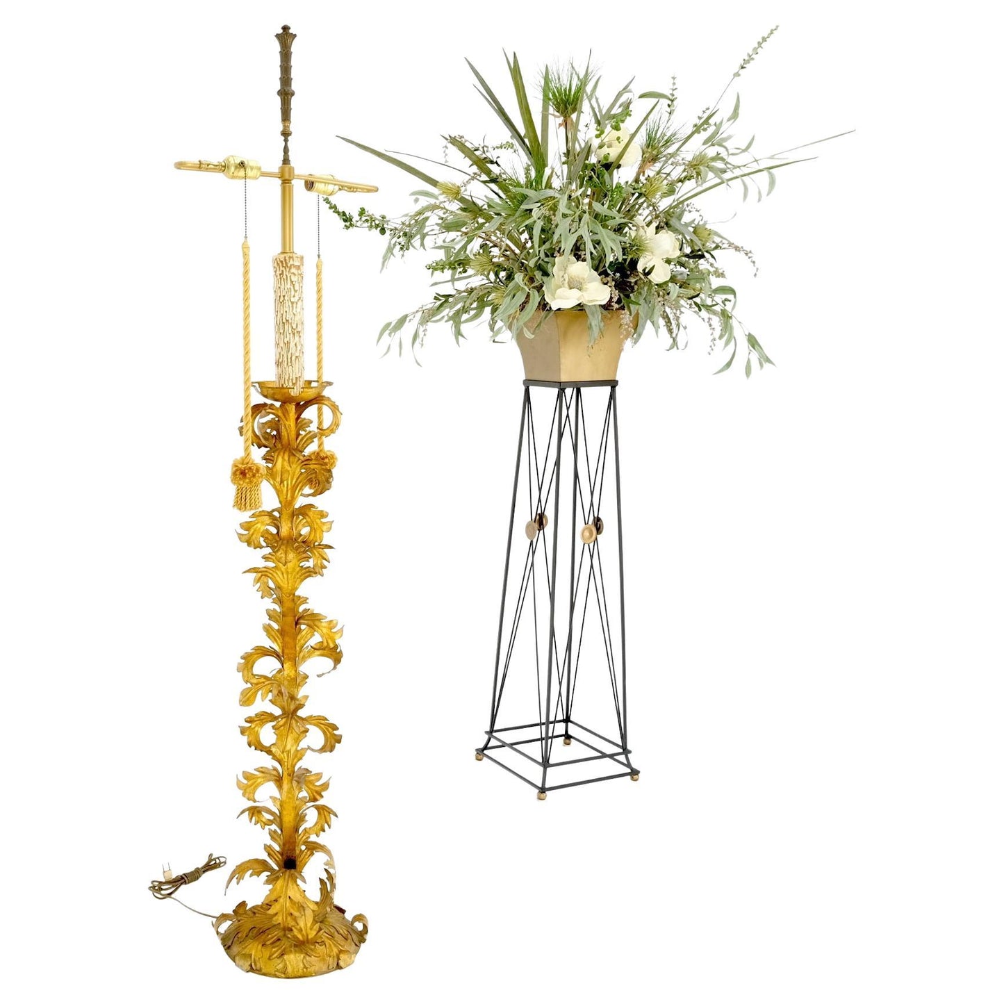 EstablishedLines Decorative Italian Gold Leaf Metal Floor Lamp Mint!