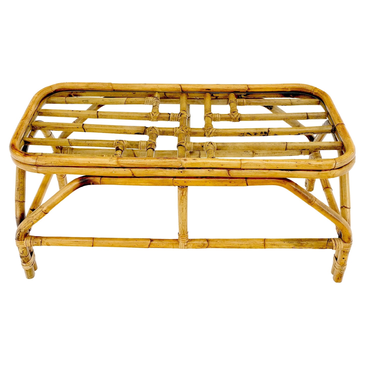 EstablishedLines Rattan Bamboo Rectangle Glass Top Mid-Century Modern Coffee Table Mnt!