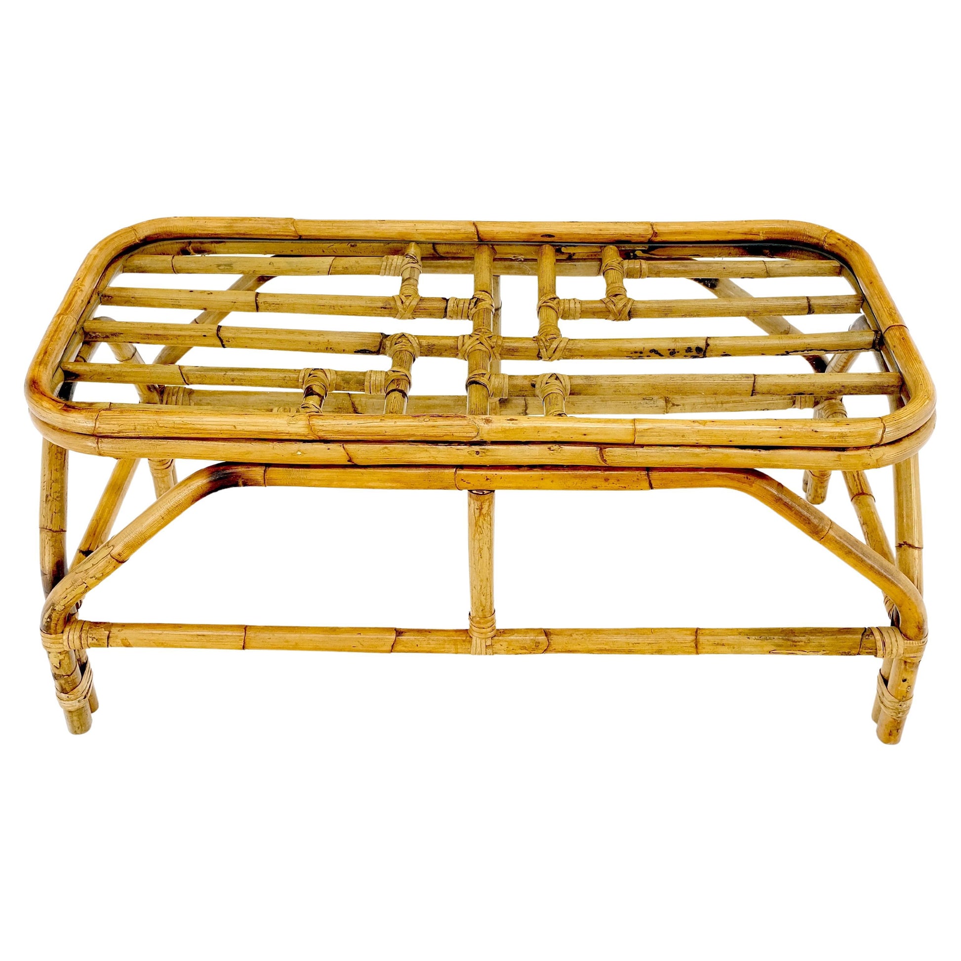EstablishedLines Rattan Bamboo Rectangle Glass Top Mid-Century Modern Coffee Table Mnt!
