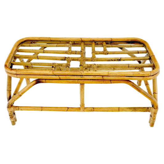 EstablishedLines Rattan Bamboo Rectangle Glass Top Mid-Century Modern Coffee Table Mnt!