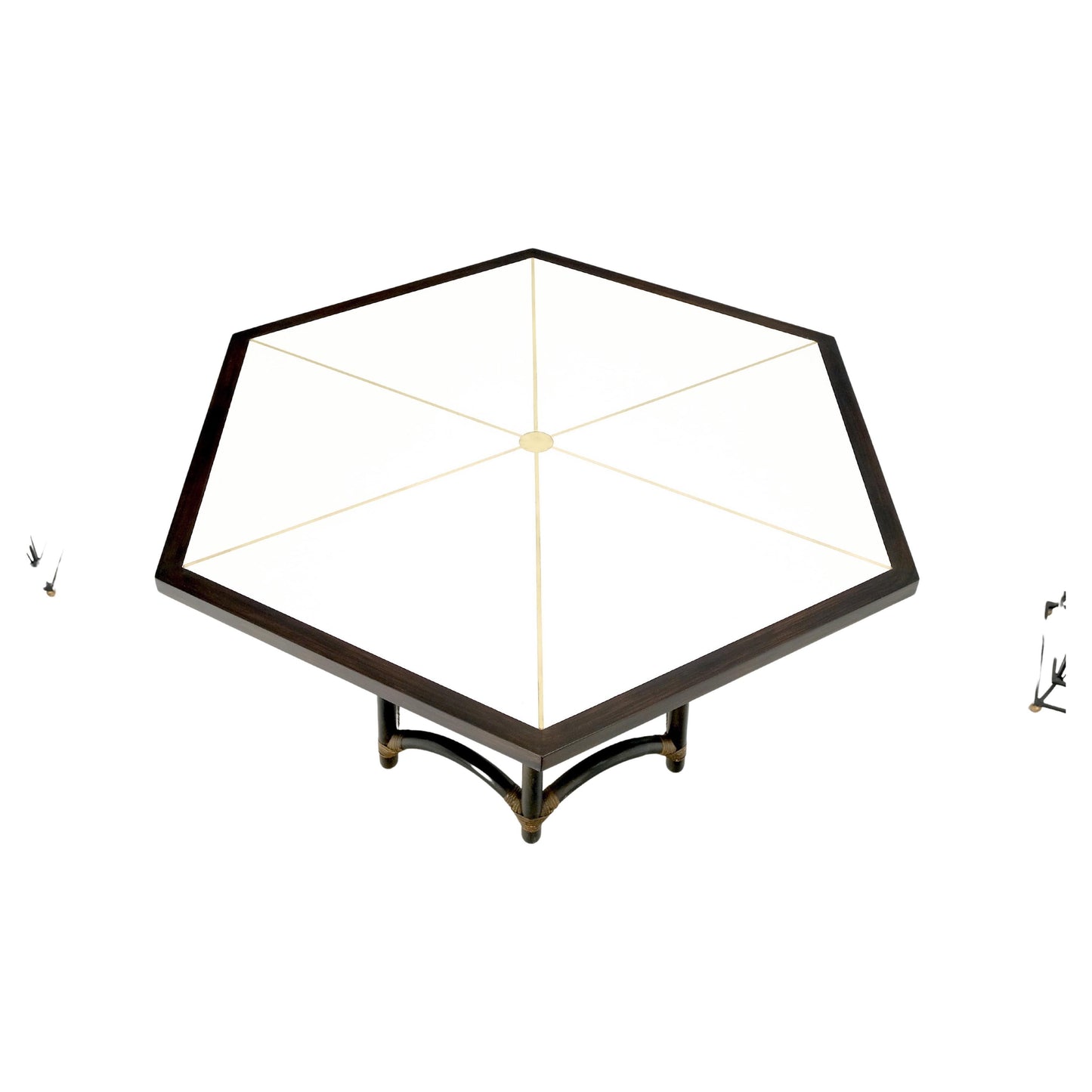 EstablishedLines Ebonised Bamboo Brass Inlay Mahogany Top Hexagon Card Game Poker Table MINT!