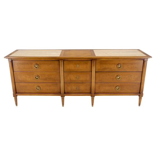 EstablishedLines Light Walnut Long Travertine Top 9 Drawers Dresser Credenza Drop Ring Pulls MINT