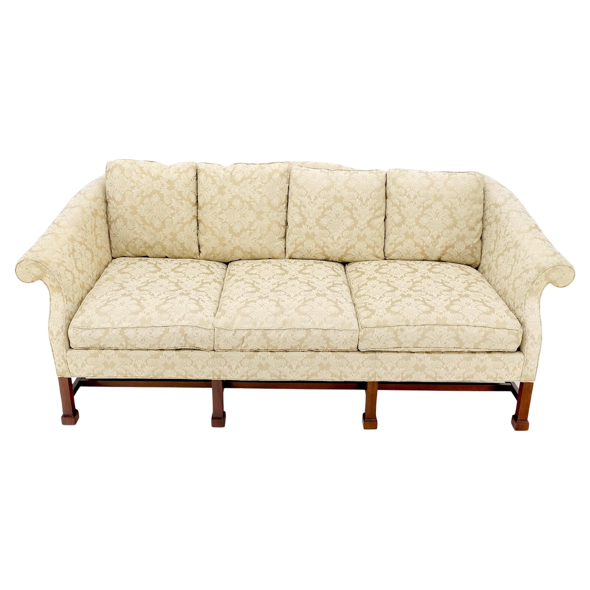 EstablishedLines Camel Back Federal Style Mahogany Stretcher Base Beige Upholstery Sofa Mint!