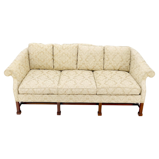 EstablishedLines Camel Back Federal Style Mahogany Stretcher Base Beige Upholstery Sofa Mint!