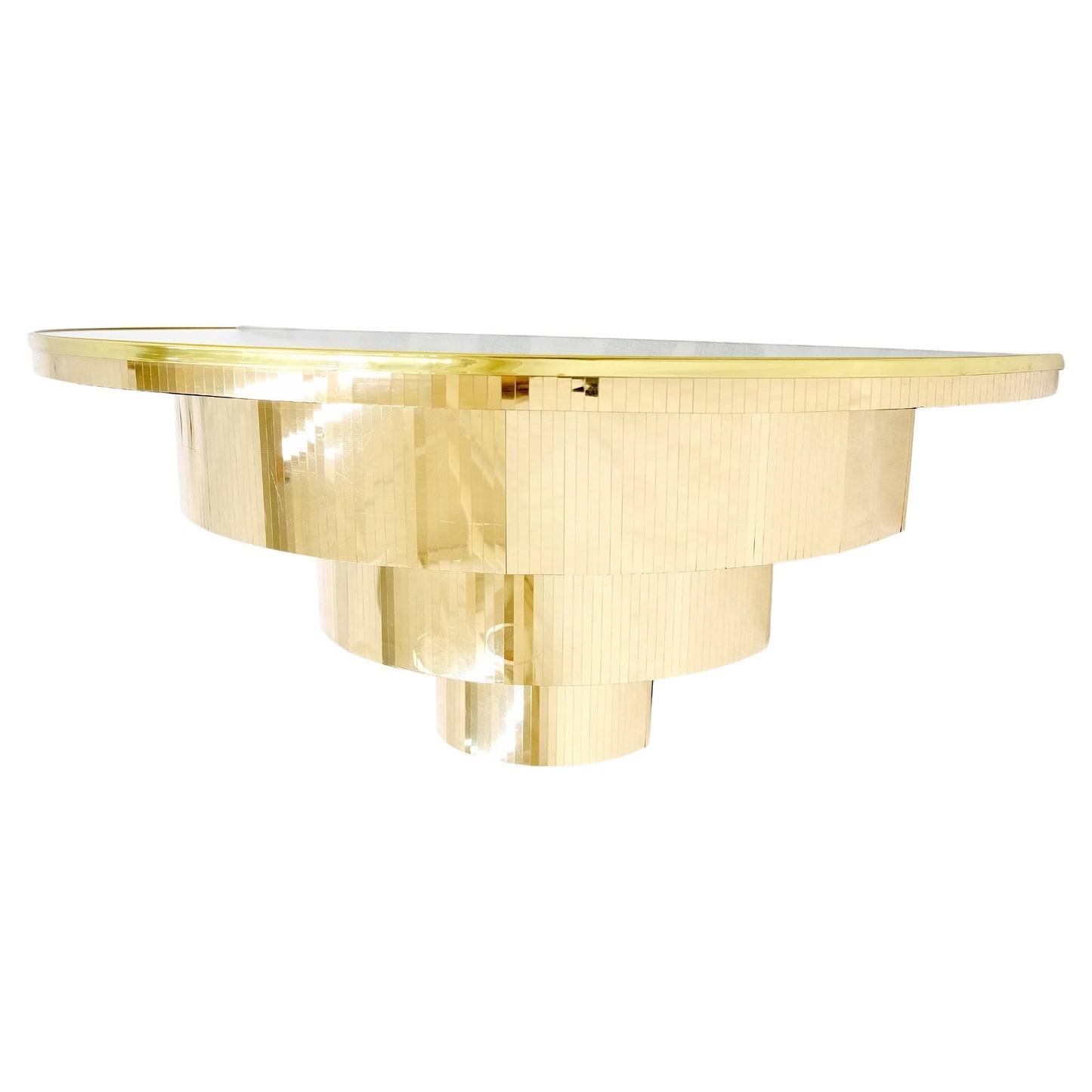 EstablishedLines Mid-Century Modern 1970s Petit Demilune Shape Mirror Top Console Table Mint!