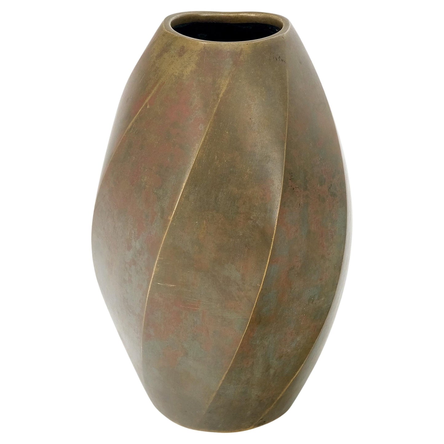EstablishedLines Brass Art Nouveau Style Twisted Cylinder Mid-Century Modern Vase