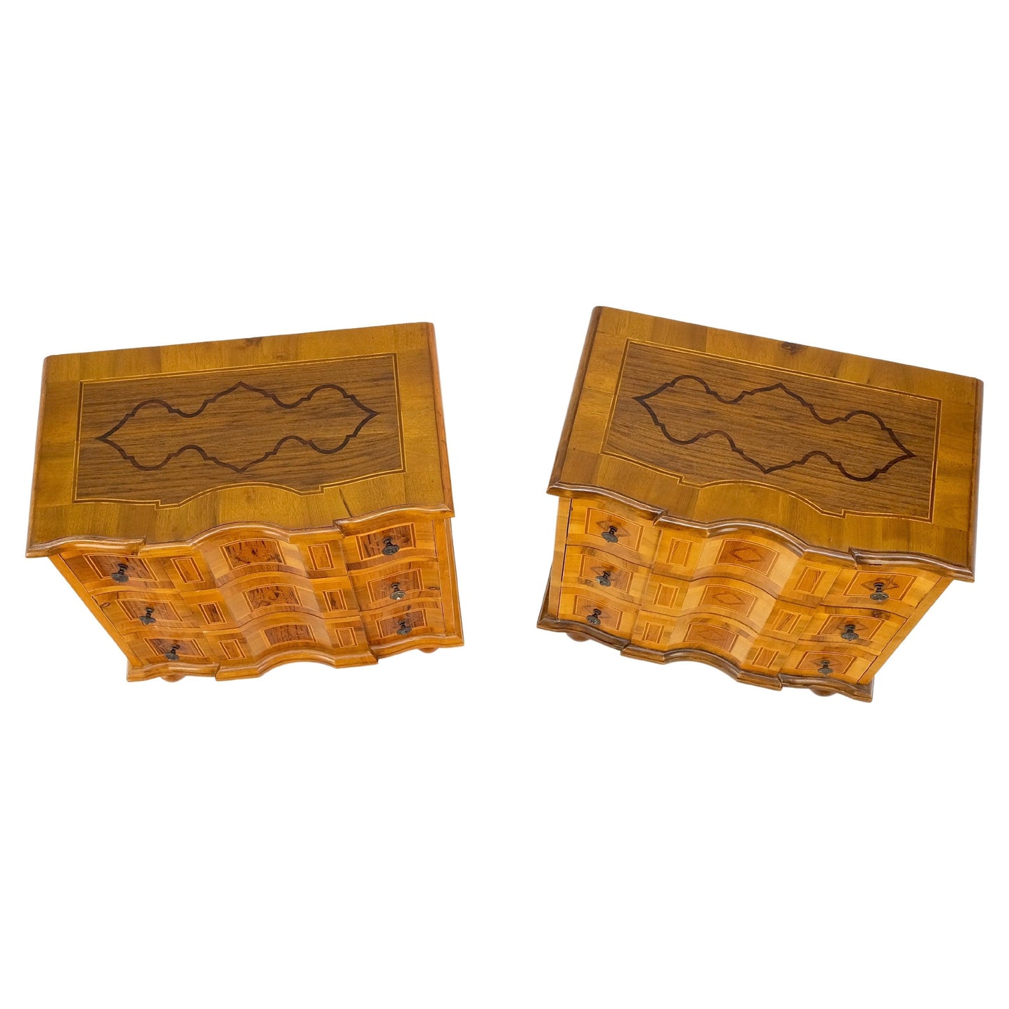 EstablishedLines Pair of Fine Italian Inlaid Three Drawers Banded Tops Nightstands Small Dresser