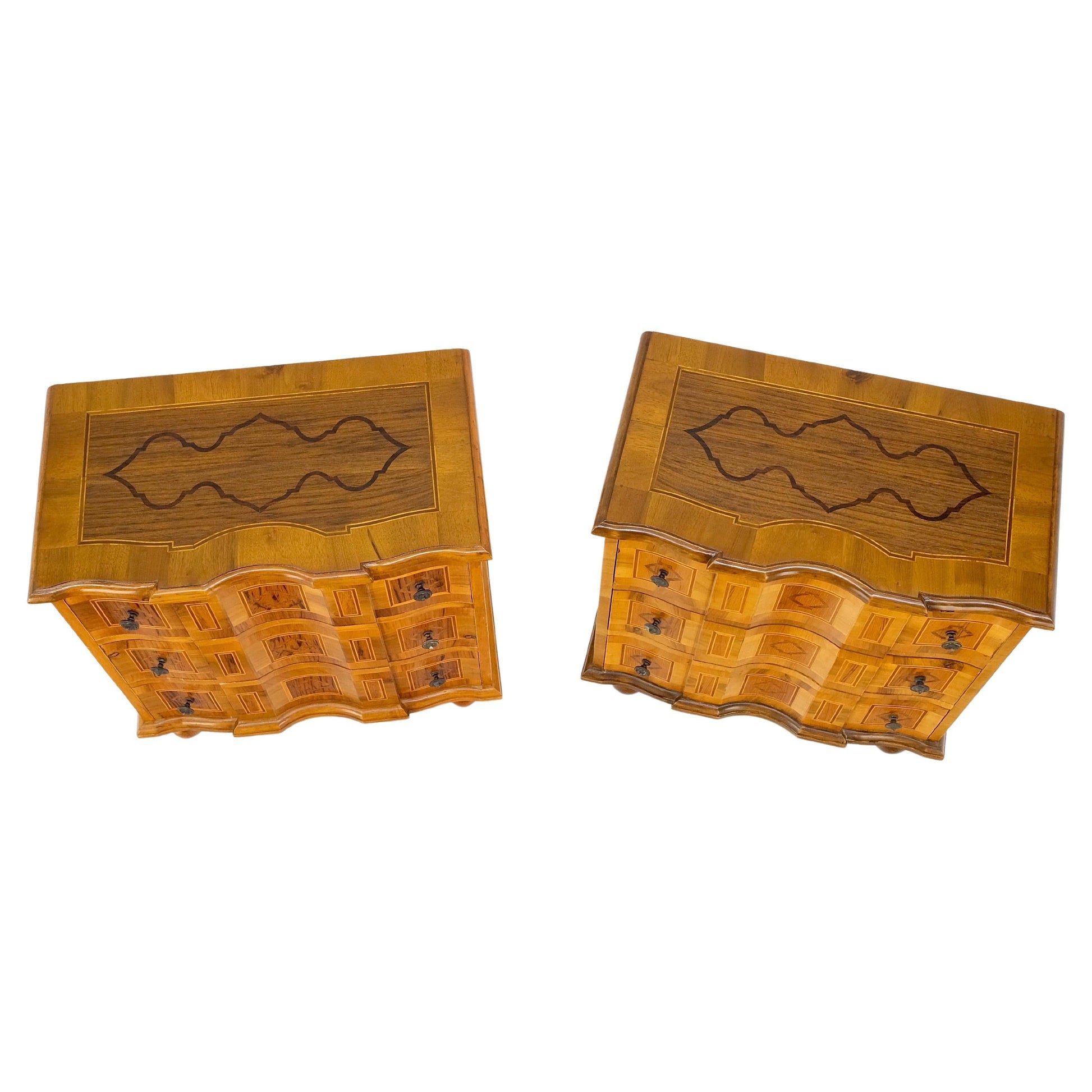 EstablishedLines Pair of Fine Italian Inlaid Three Drawers Banded Tops Nightstands Small Dresser