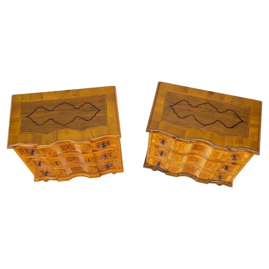 EstablishedLines Pair of Fine Italian Inlaid Three Drawers Banded Tops Nightstands Small Dresser