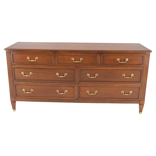 EstablishedLines Mid-Century Modern 7 Drawers Brass Drop Pulls Long Walnut Dresser Credenza Mint!