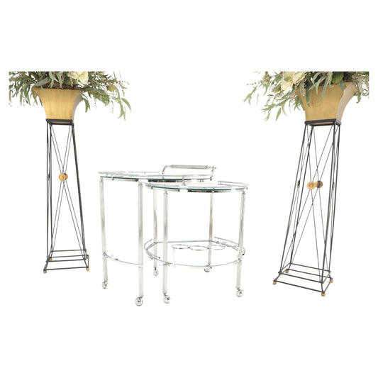 EstablishedLines Round Chrome Mid-Century Modern Bauhaus Glass Top Serving Cart on Wheels Mint!