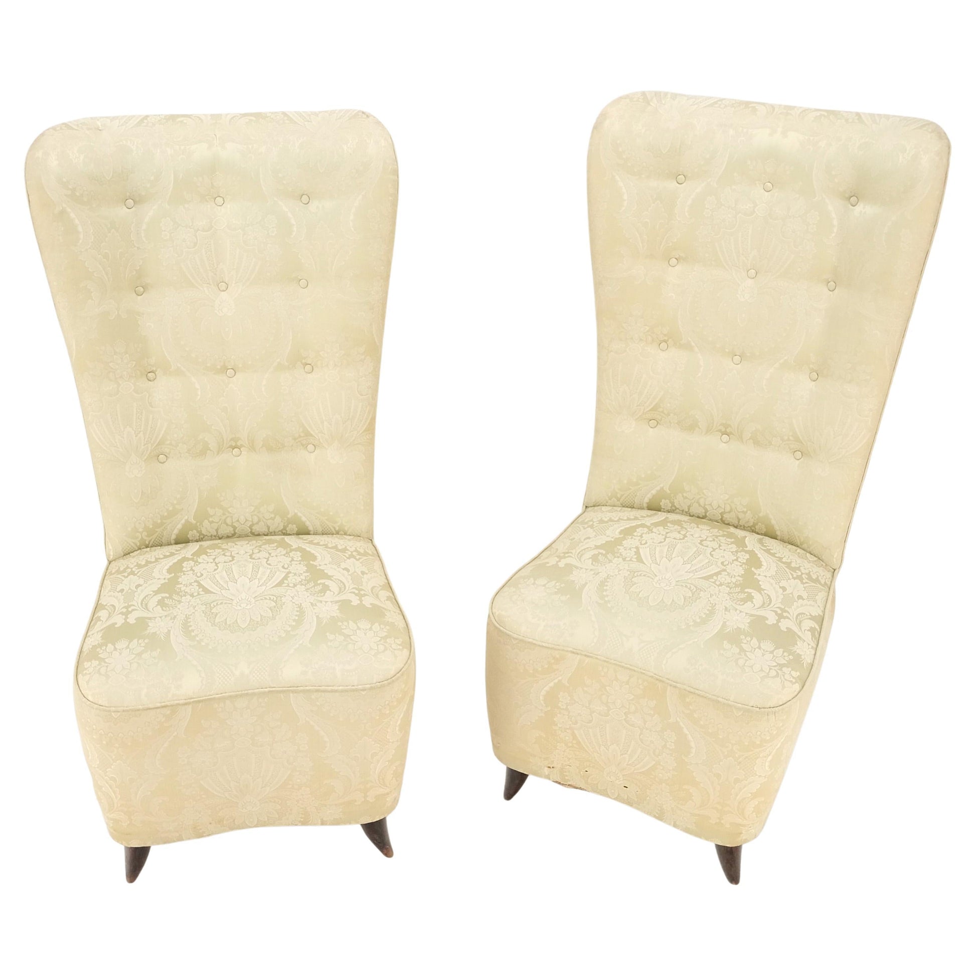 EstablishedLines Pair Italian Mid-Century Modern Extra Tall Back Thick Spring Seats Lounge Chairs