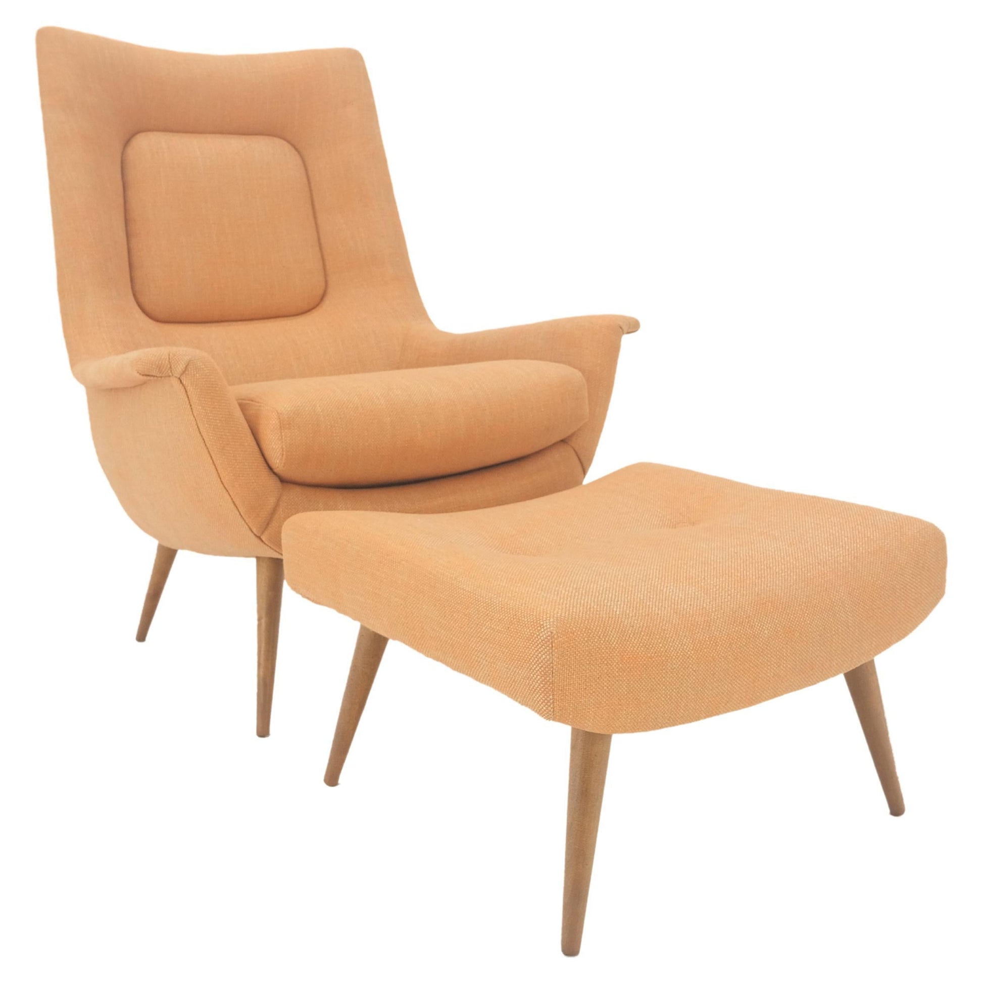 EstablishedLines Lawrence Peabody Tapered Dowel Leg Lounge Chair Matching Ottoman New Upholstery