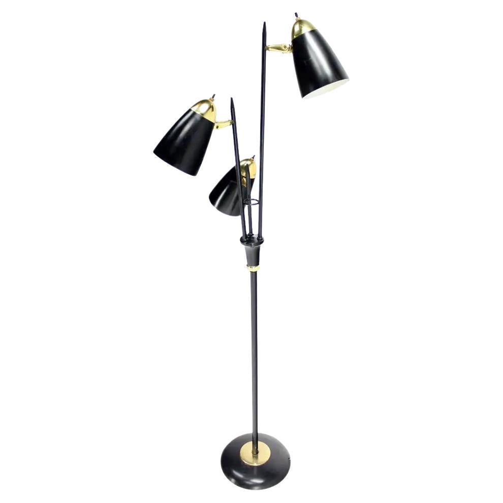 EstablishedLines Black Enamel Mid Century Modern Adjustable Gerald Thurston Three Way Floor Lamp