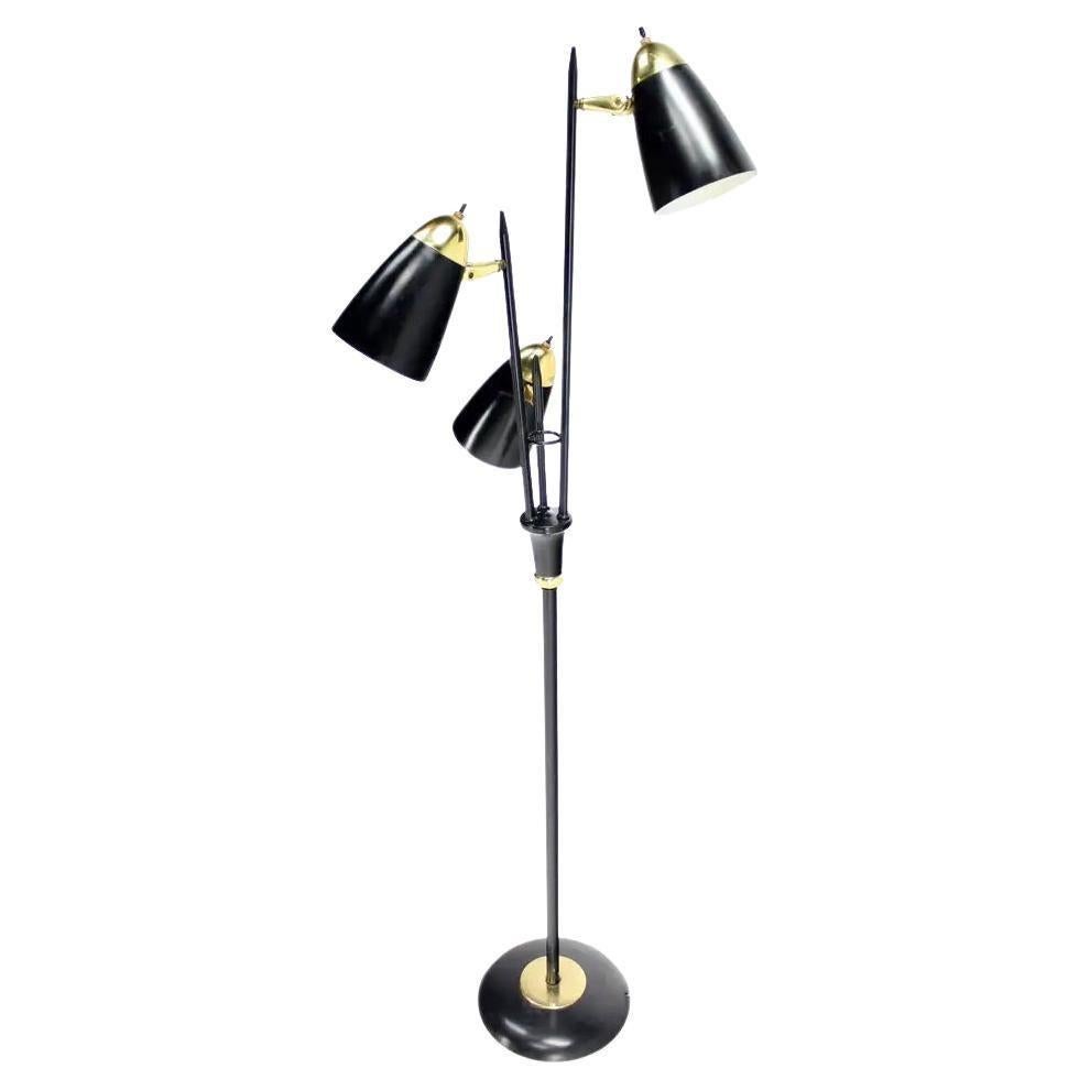 EstablishedLines Black Enamel Mid Century Modern Adjustable Gerald Thurston Three Way Floor Lamp