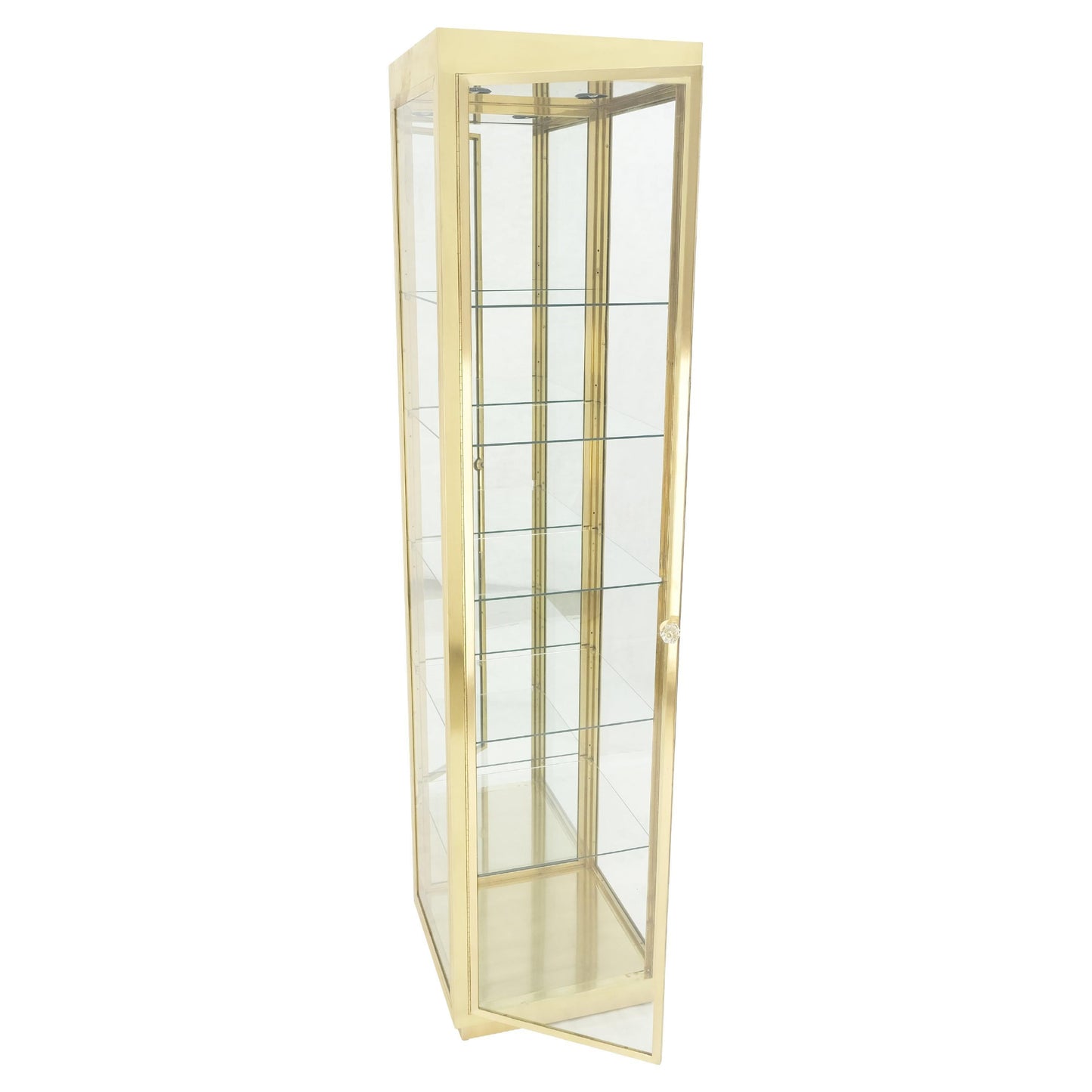 EstablishedLines 20" Sqaure Solid Brass Case 7' Tall Glass Shelve Display Cabinet Vitrine MINT!