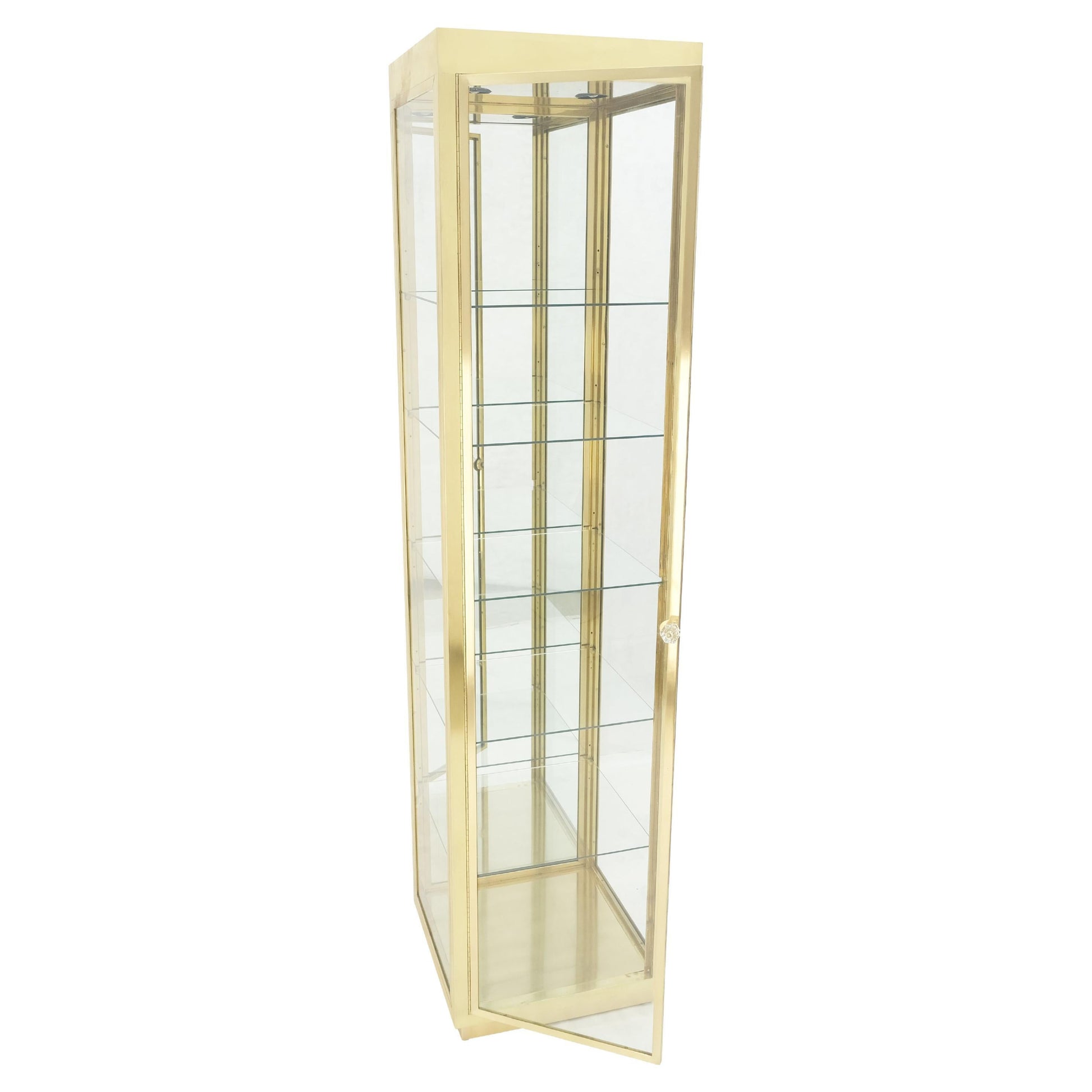 EstablishedLines 20" Sqaure Solid Brass Case 7' Tall Glass Shelve Display Cabinet Vitrine MINT!