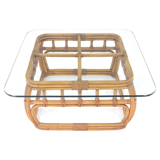 EstablishedLines Ficks Reed Bamboo & Reed Square Glass Top Coffee Table c.1970s Mint!